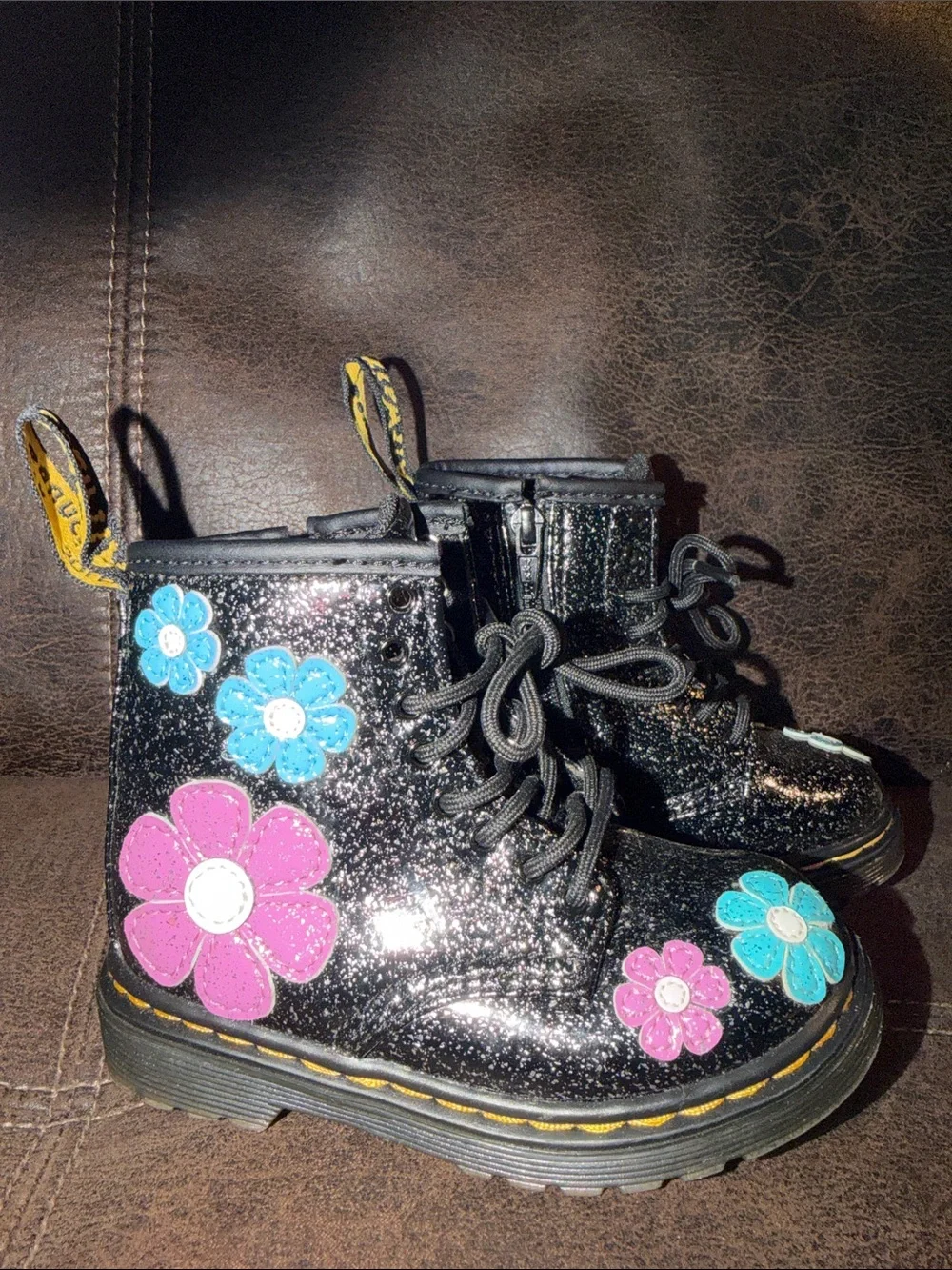 NWOT Dr. Martens Black Boots With Flowers